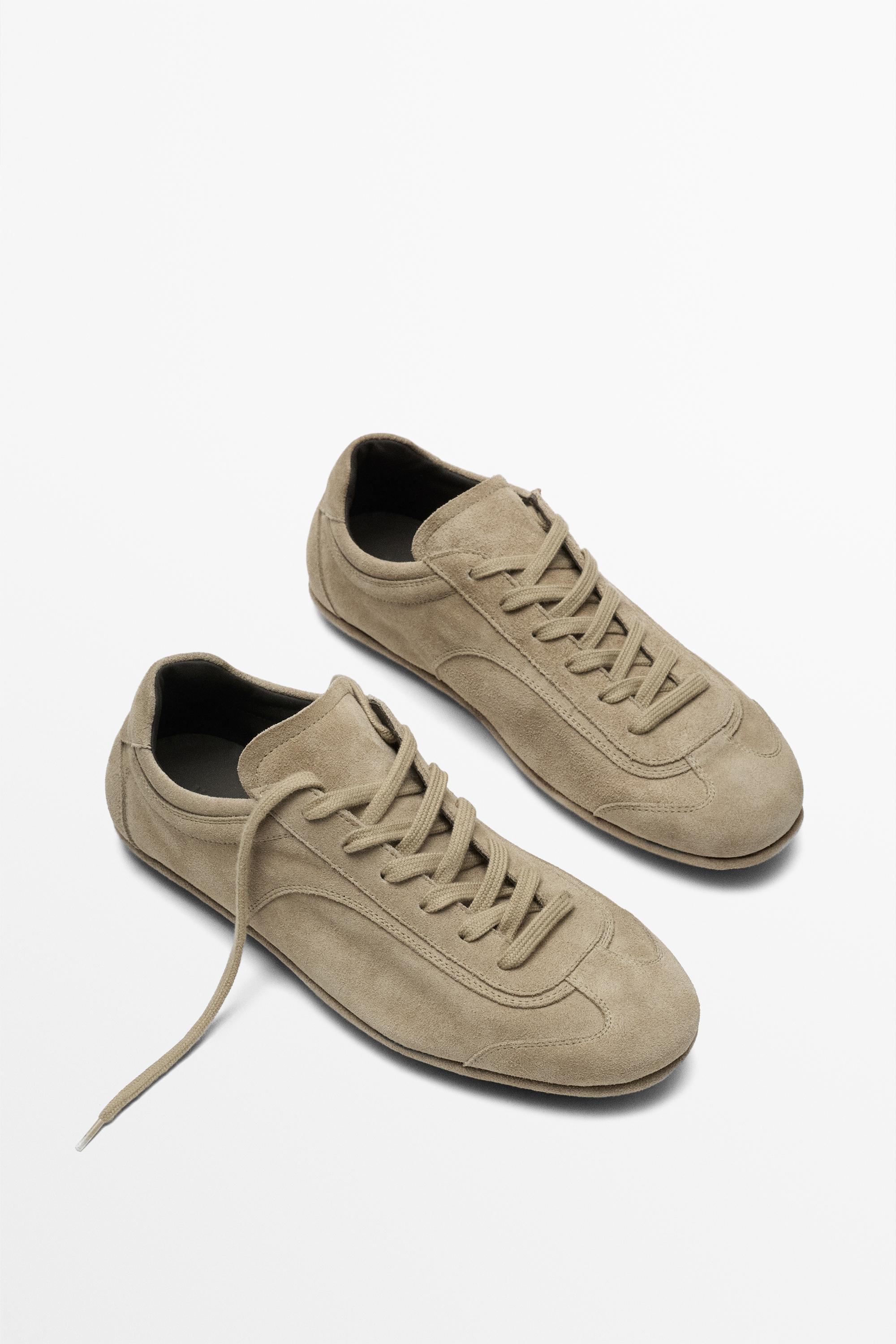 Split suede leather trainers Sand
