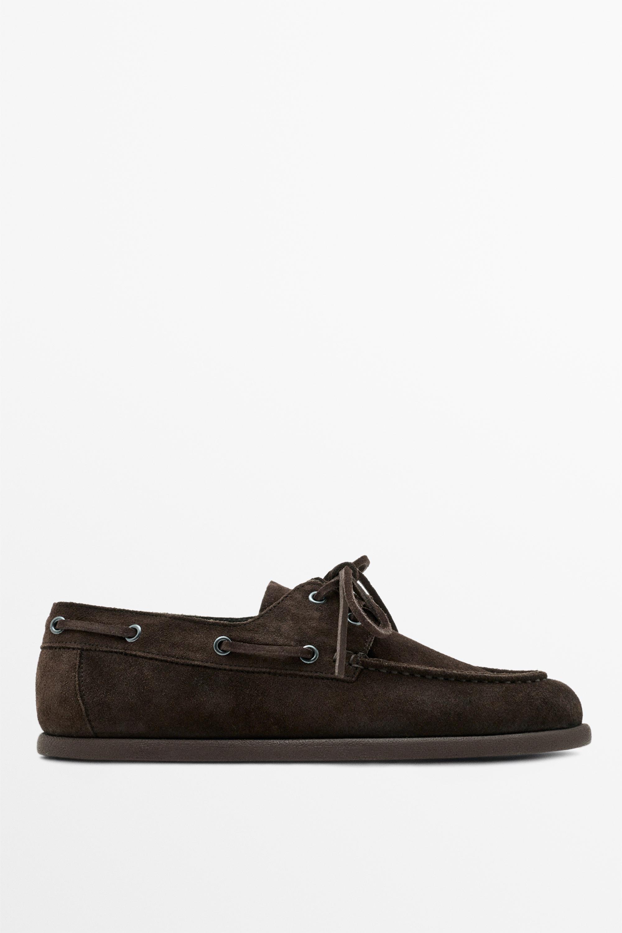 Split leather deck shoes Brown