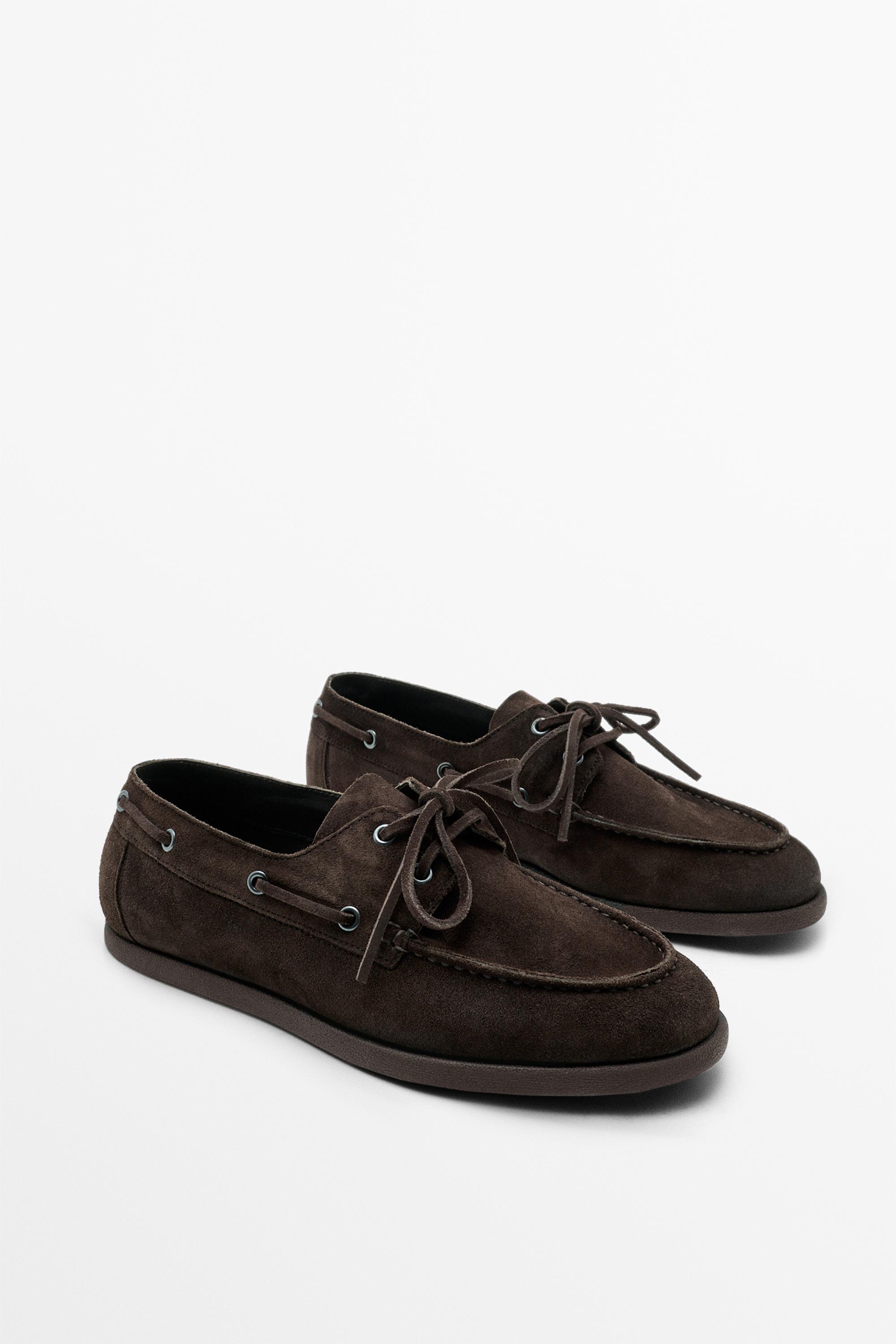 Split leather deck shoes Brown