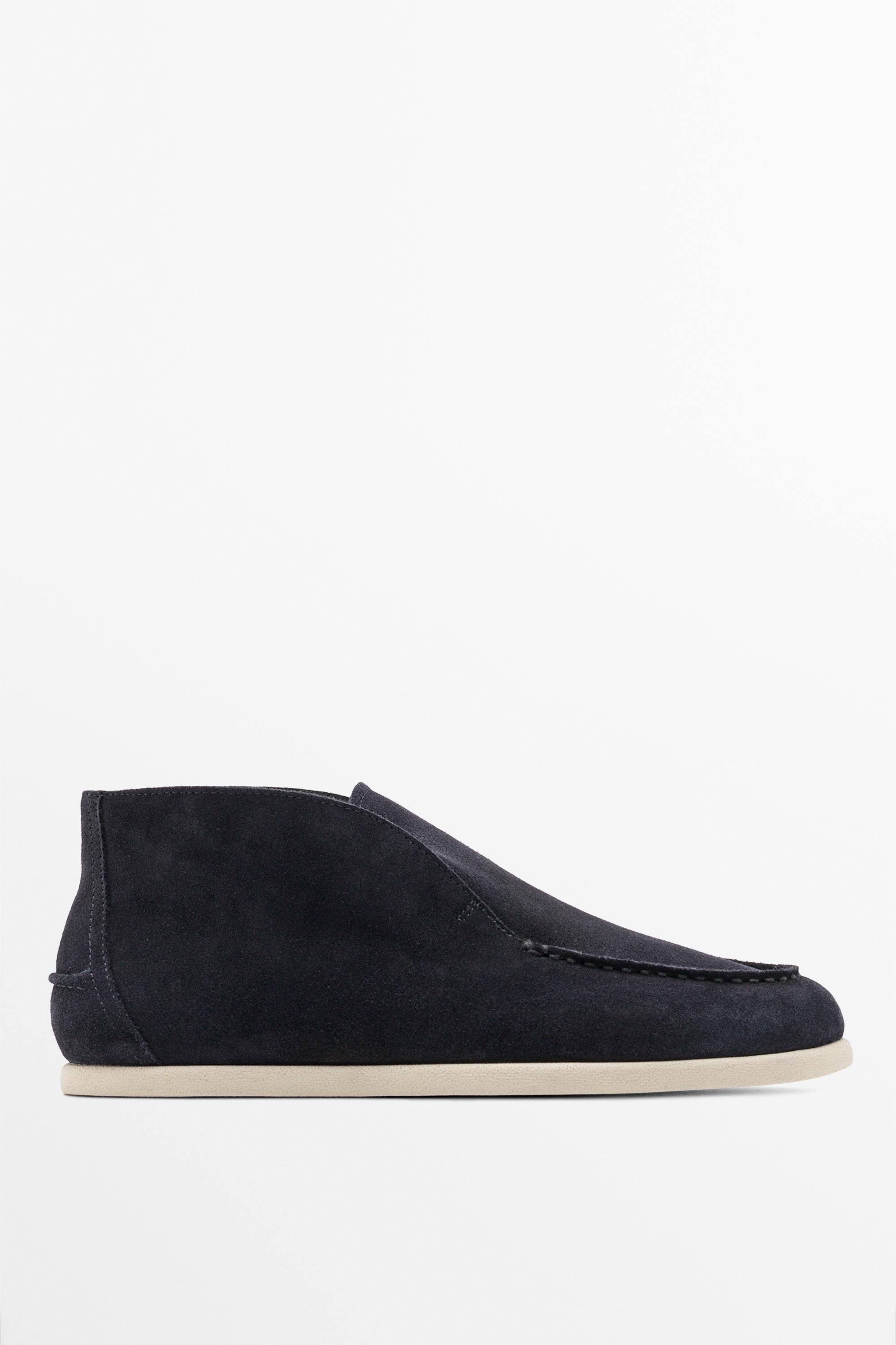 Split suede leather ankle loafer Dark Blue