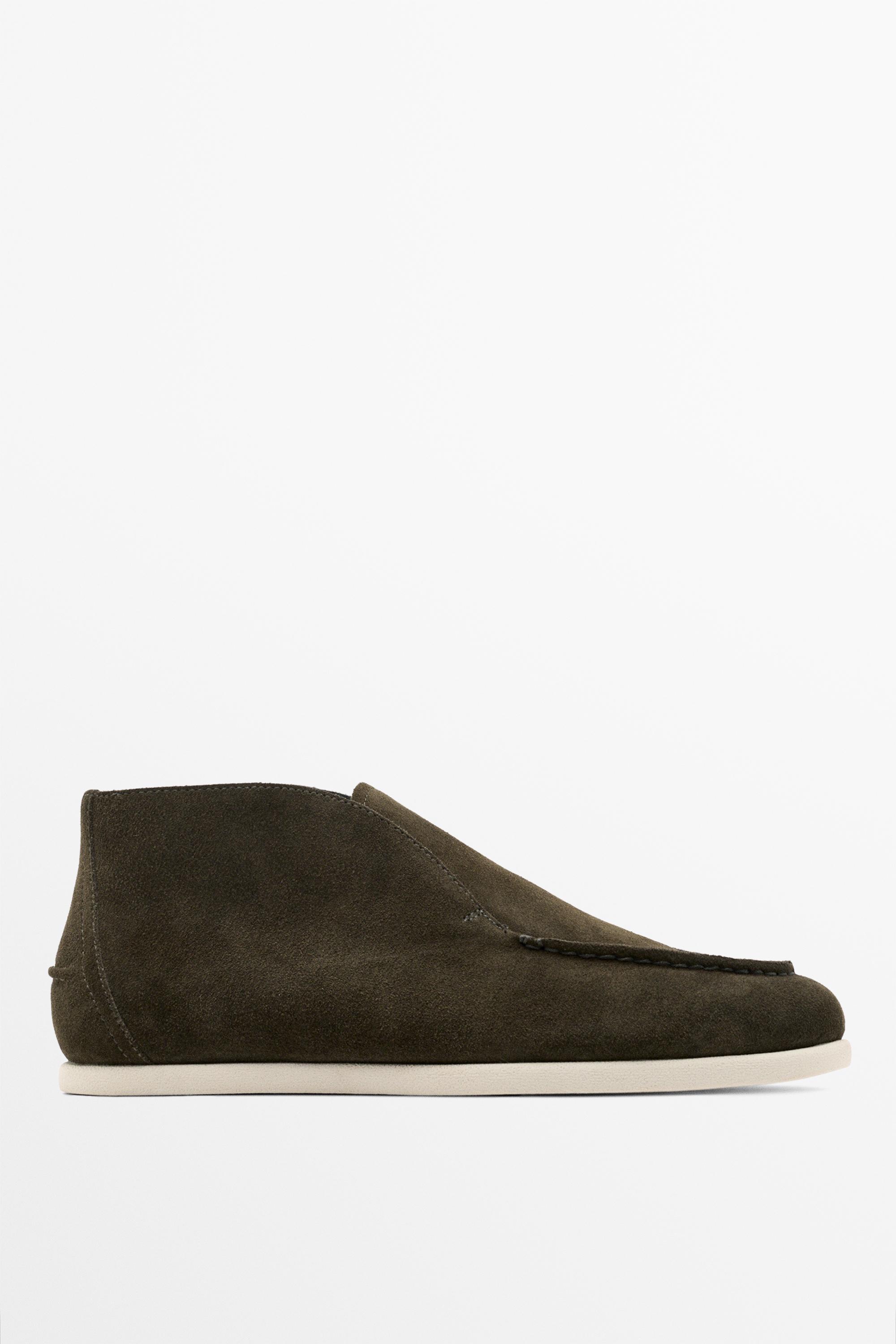 Split suede leather ankle loafer Olive