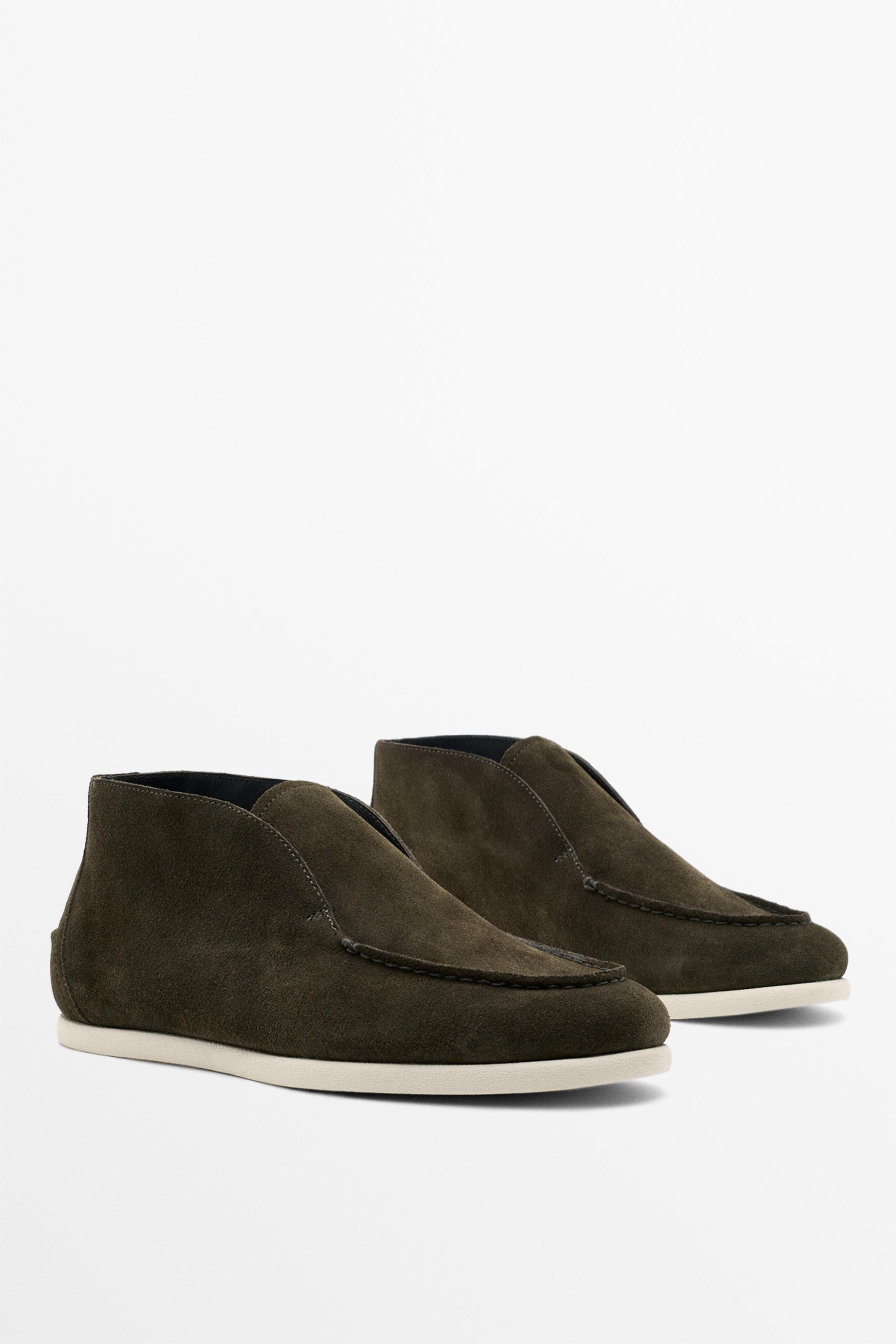 Split suede leather ankle loafer Olive