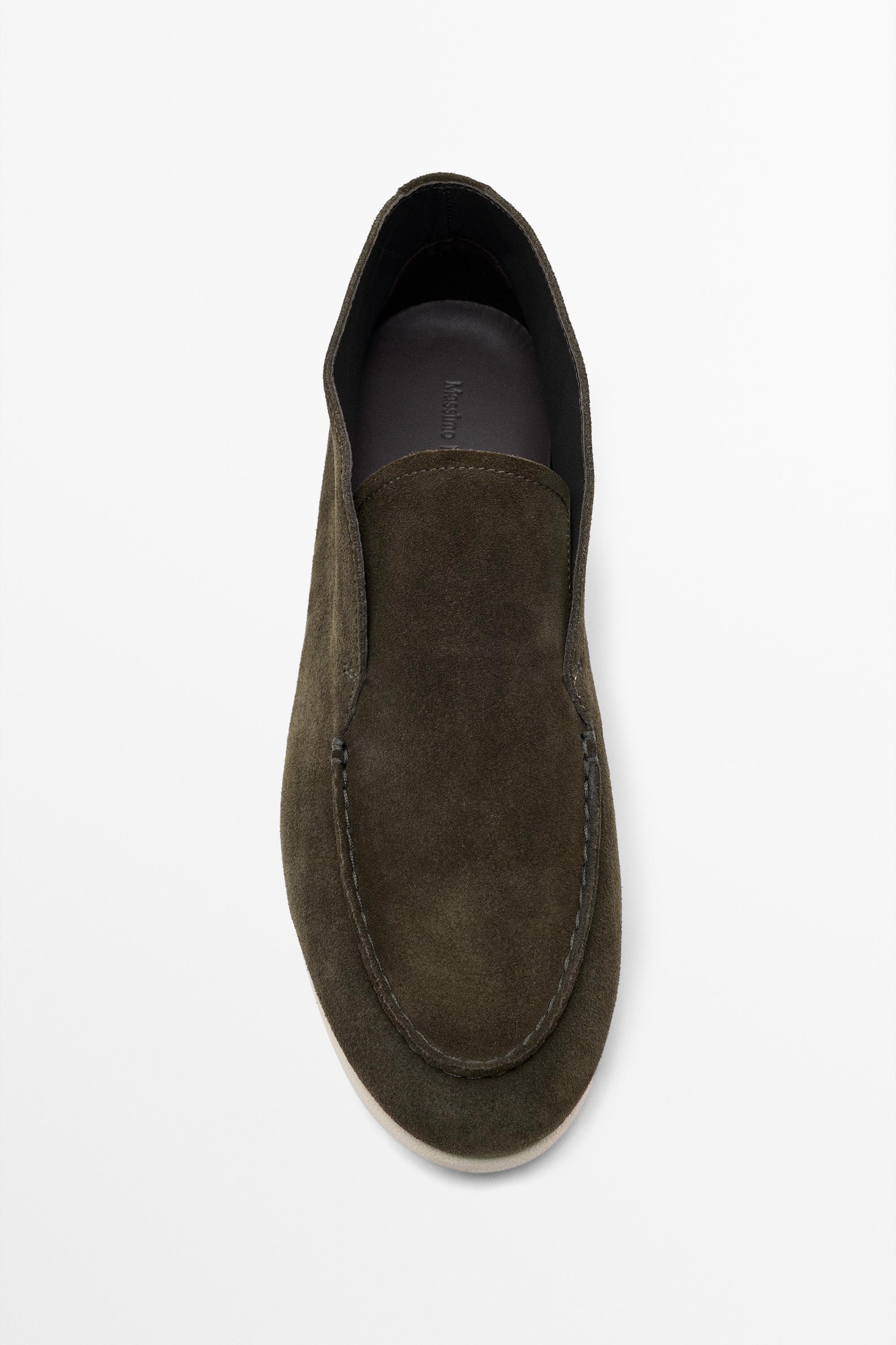 Split suede leather ankle loafer Olive