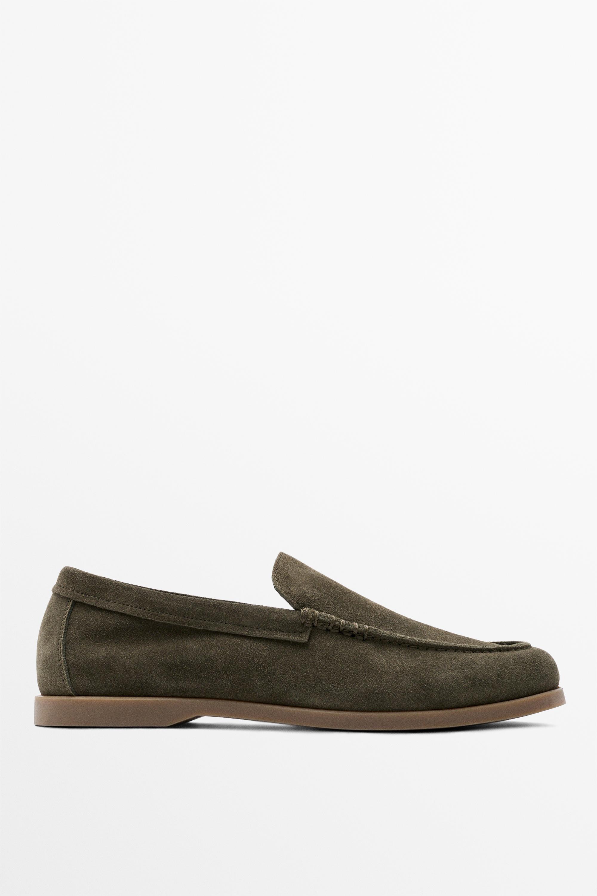 Soft split leather loafers Khaki