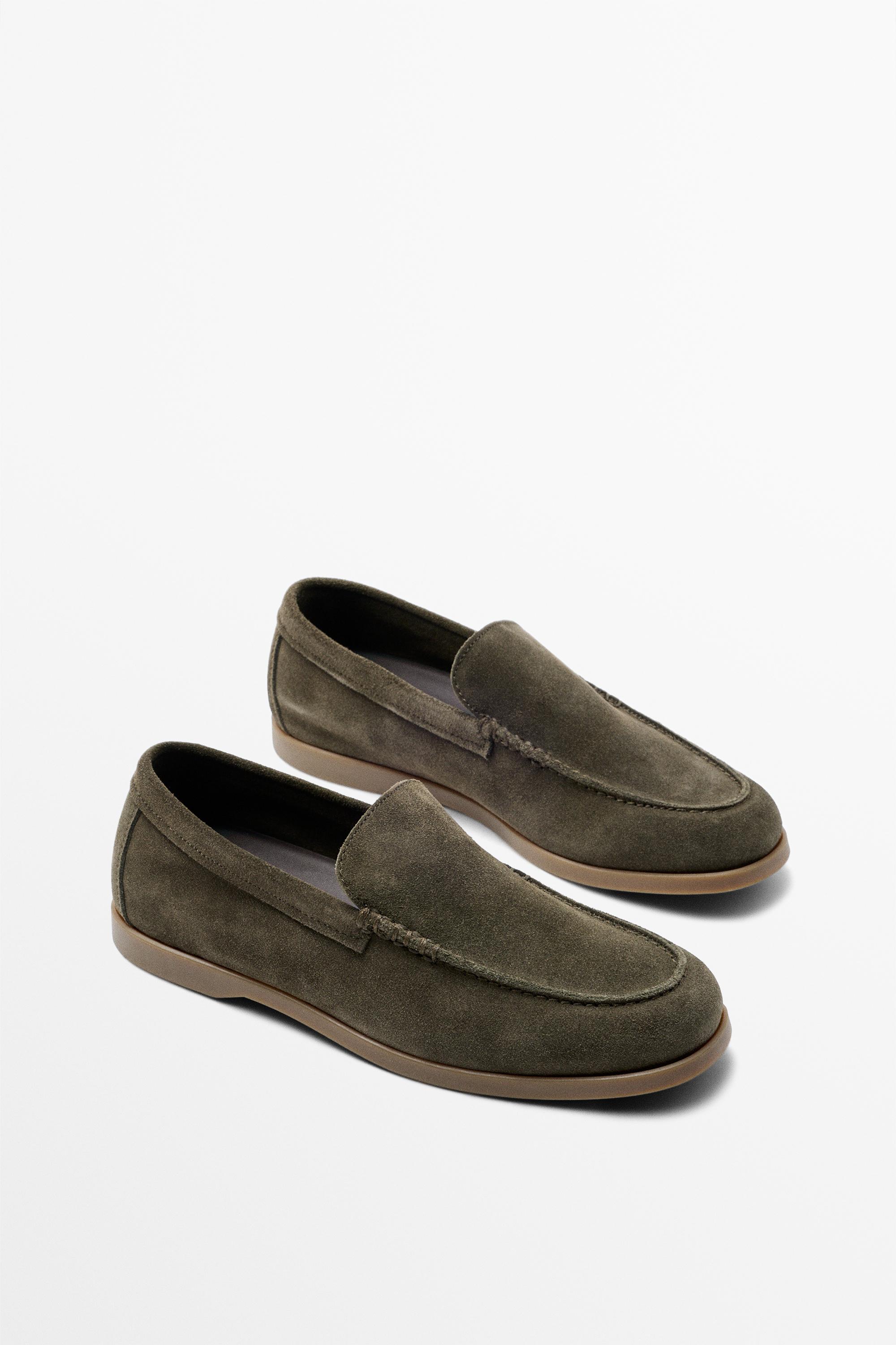 Soft split leather loafers Khaki
