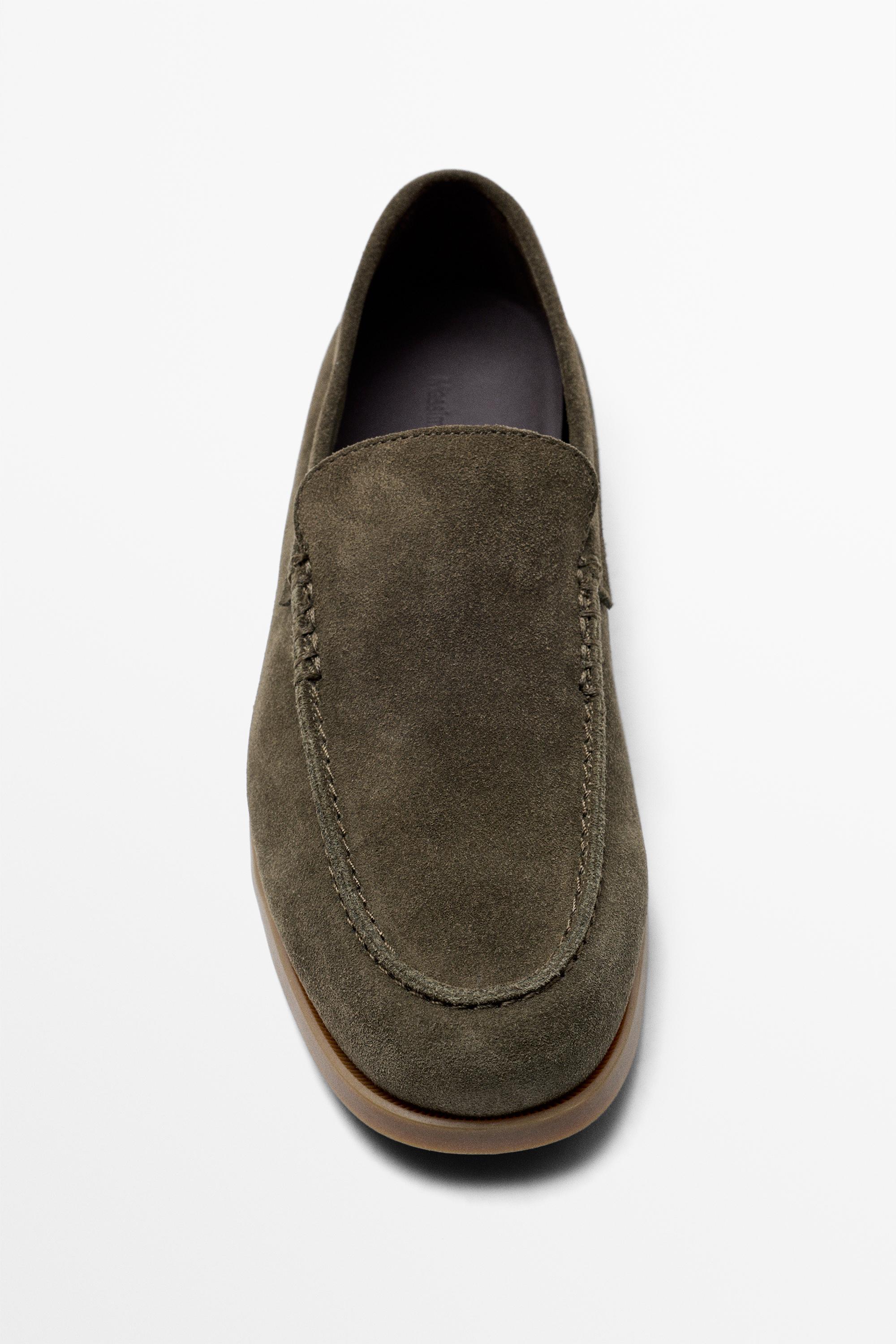 Soft split leather loafers Khaki