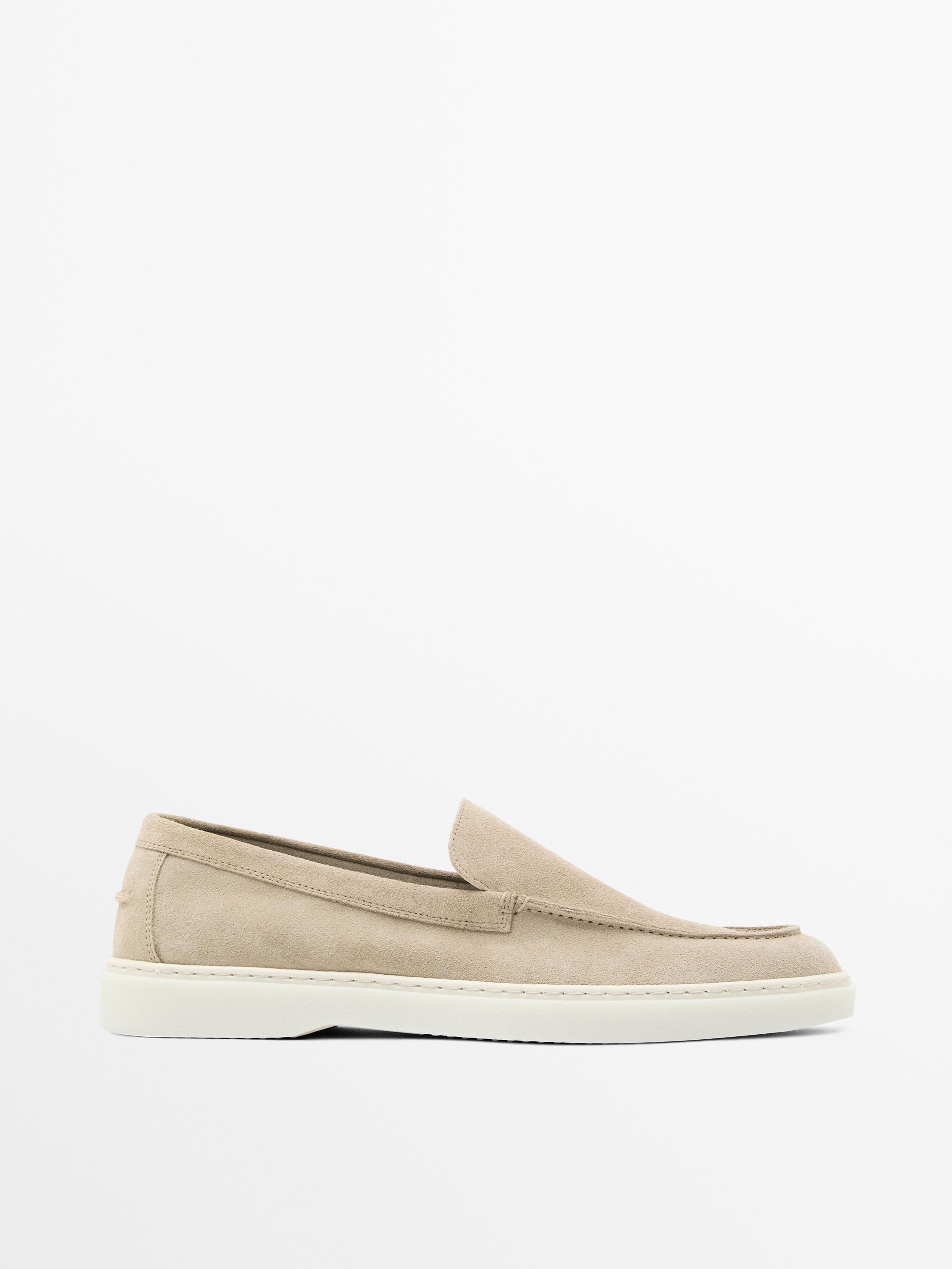 Split leather loafers with moc toe Sand