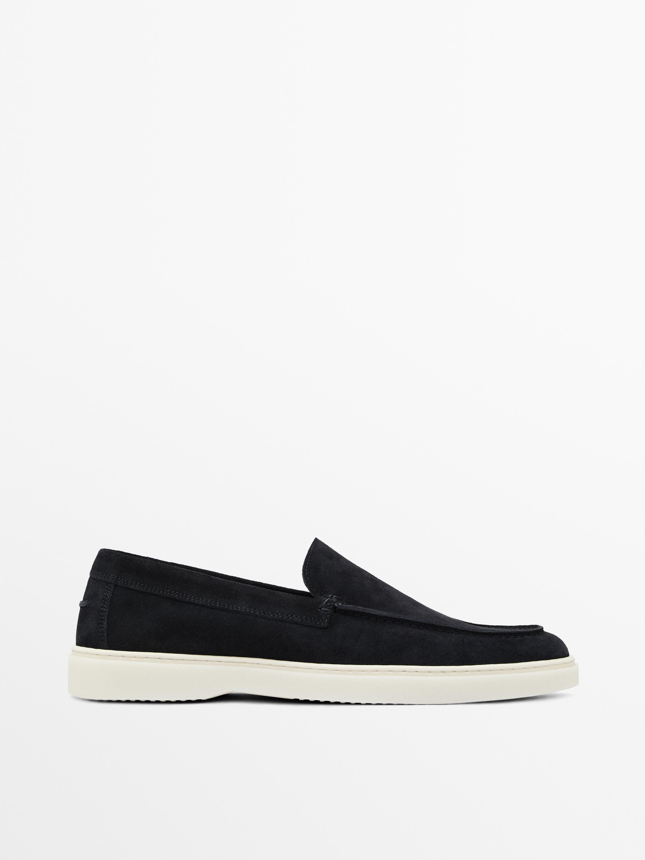 Split leather loafers with moc toe Blue