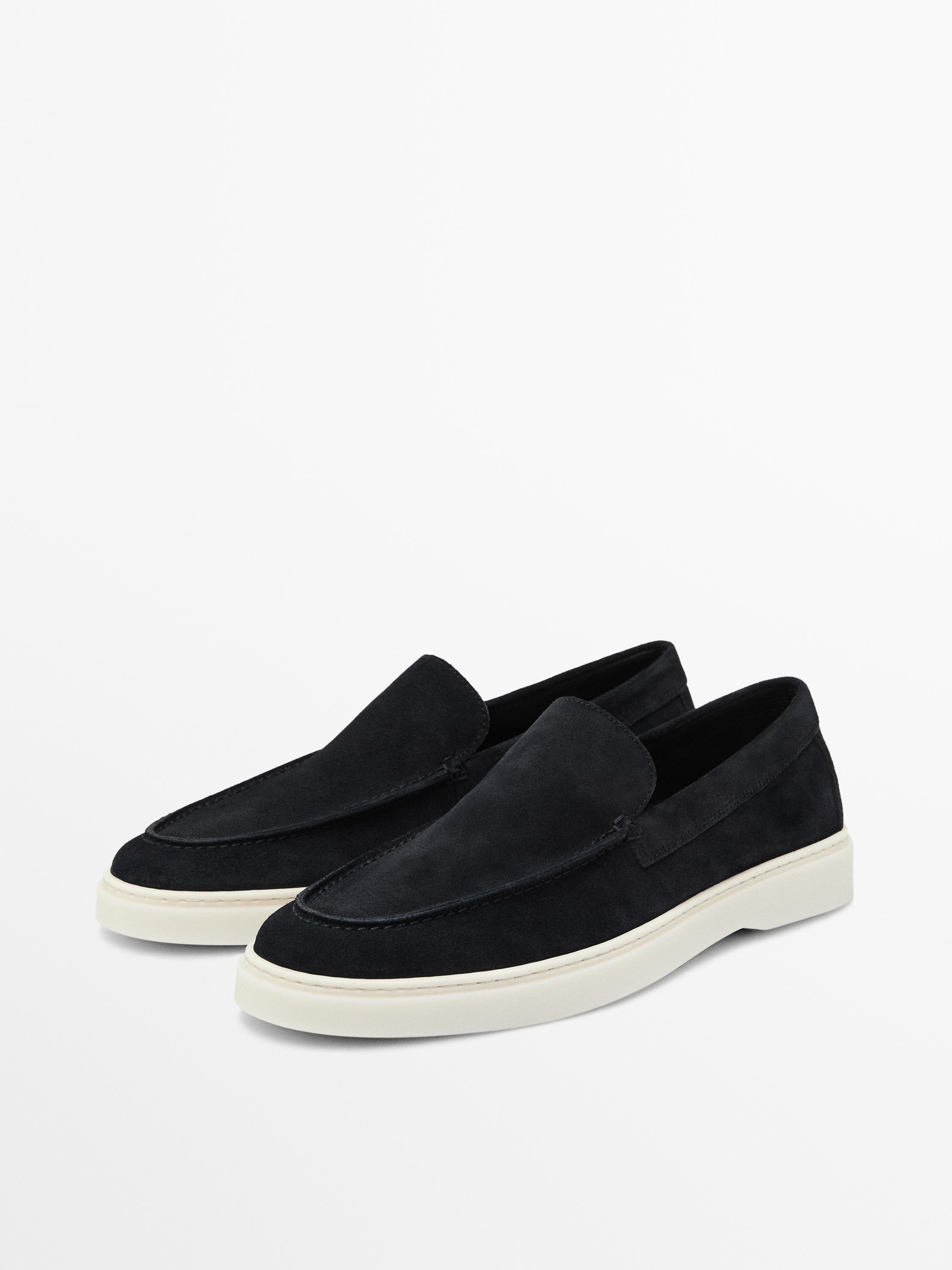 Split leather loafers with moc toe Blue