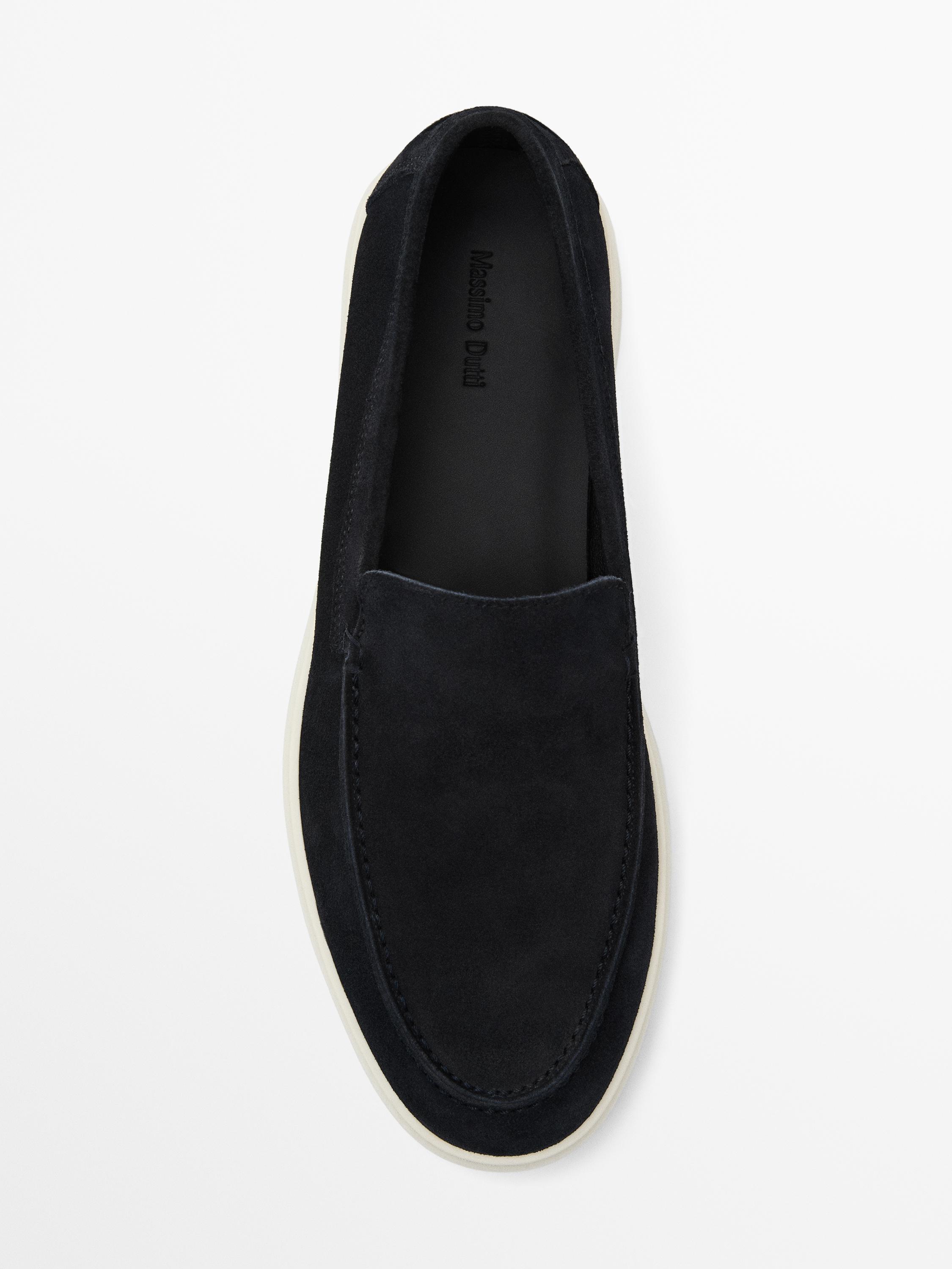 Split leather loafers with moc toe Blue