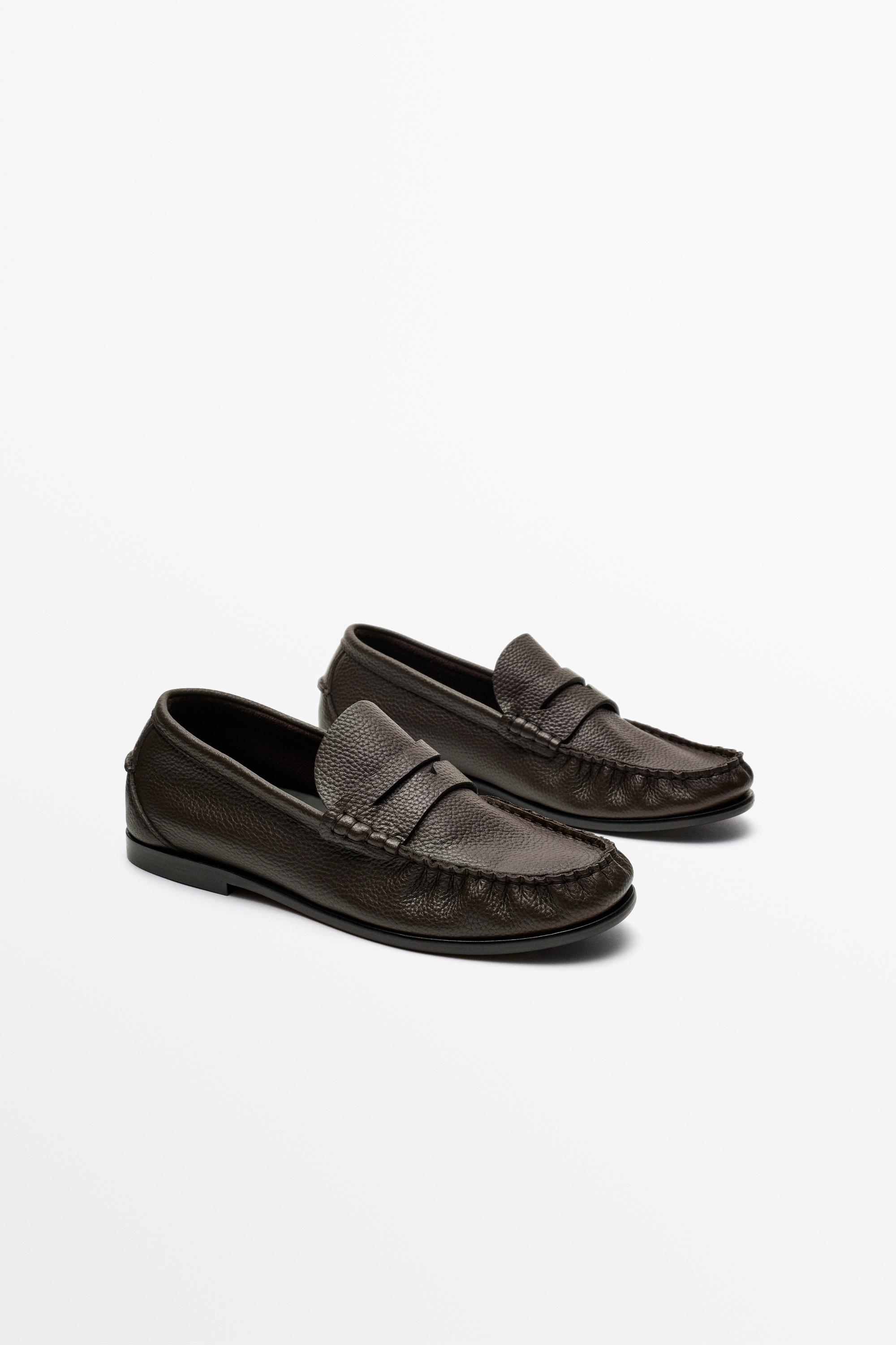 Soft leather shirred loafer Brown