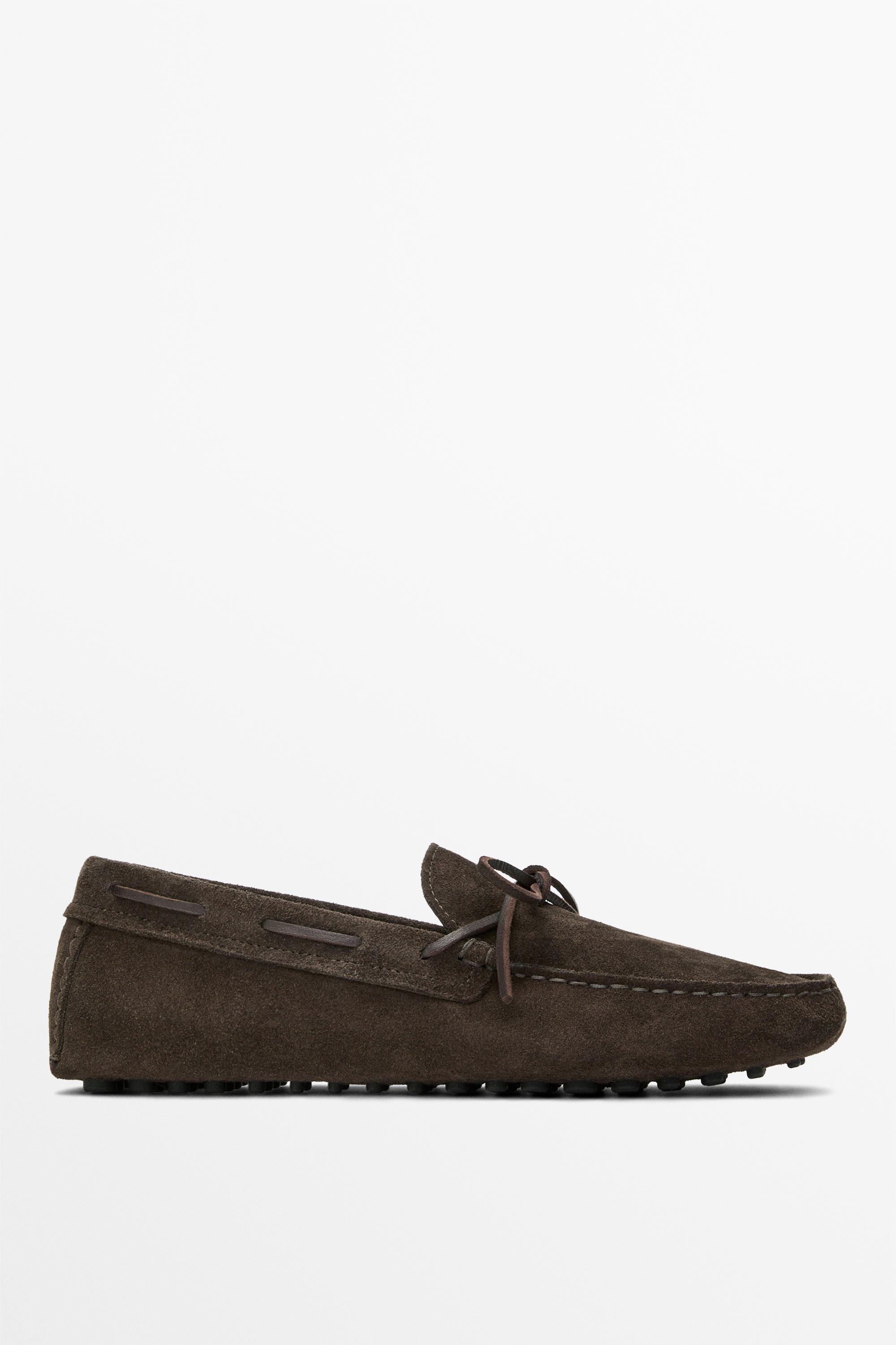 Soft leather loafers with tie Brown