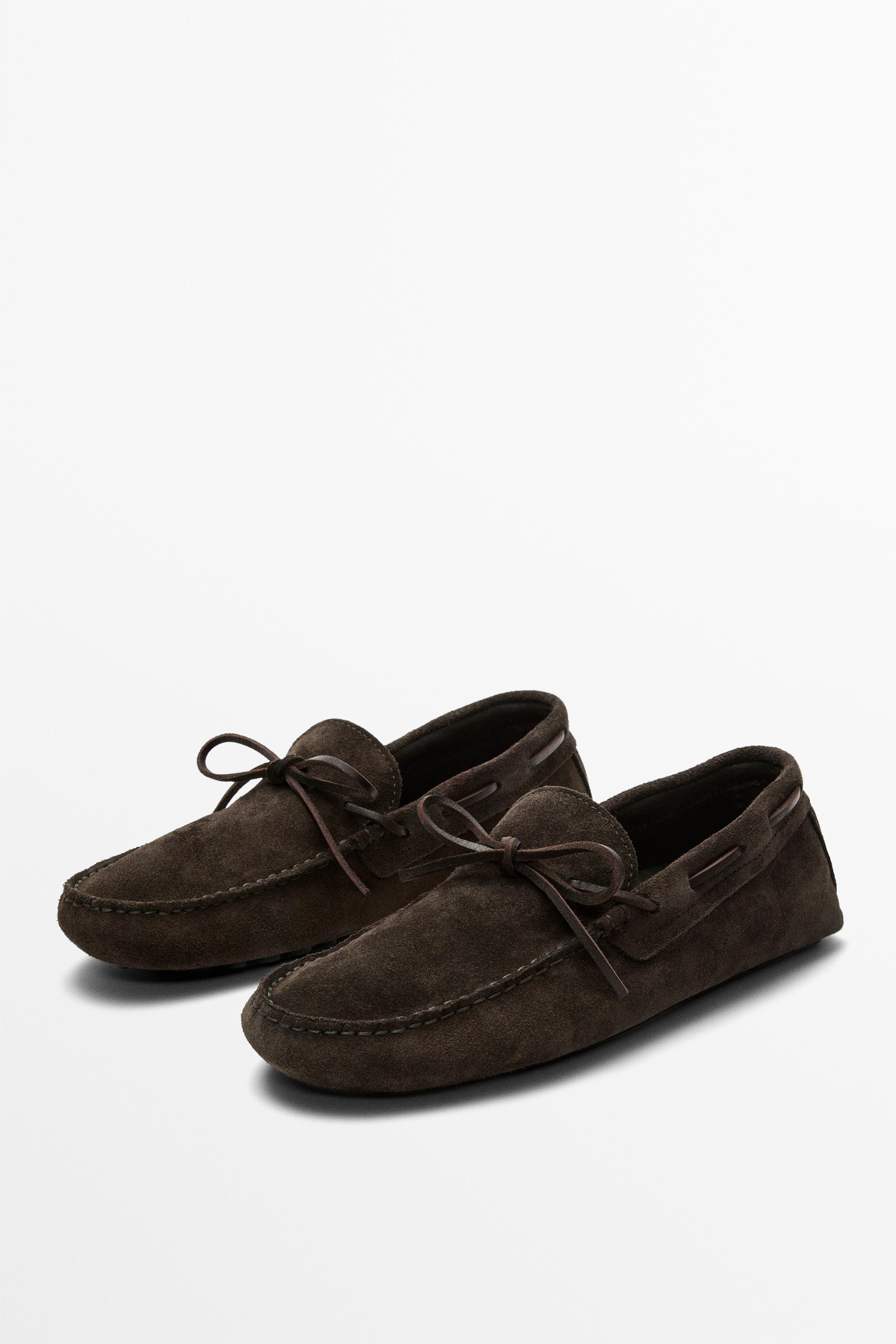 Soft leather loafers with tie Brown