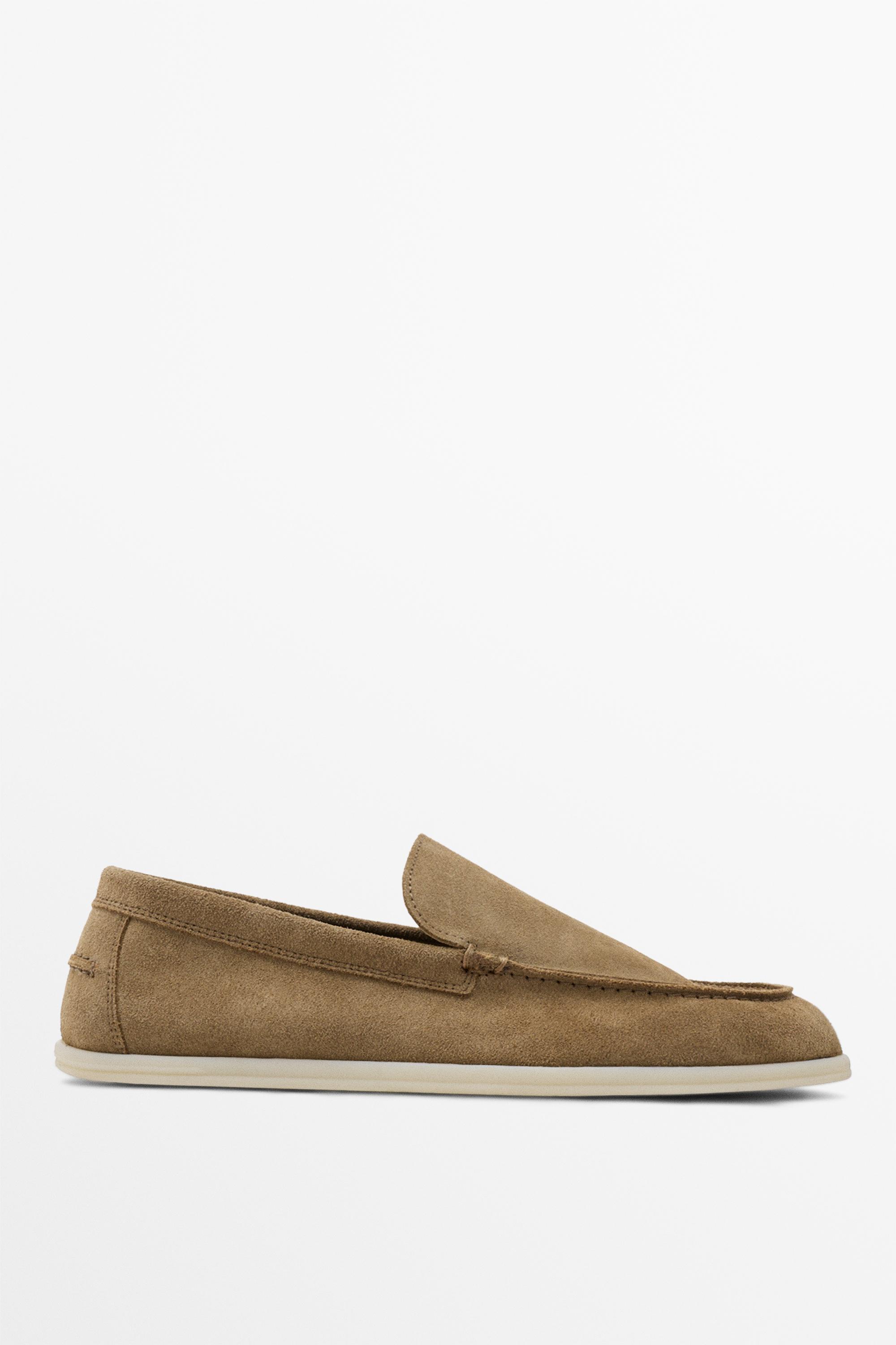 Soft split leather loafers Sand