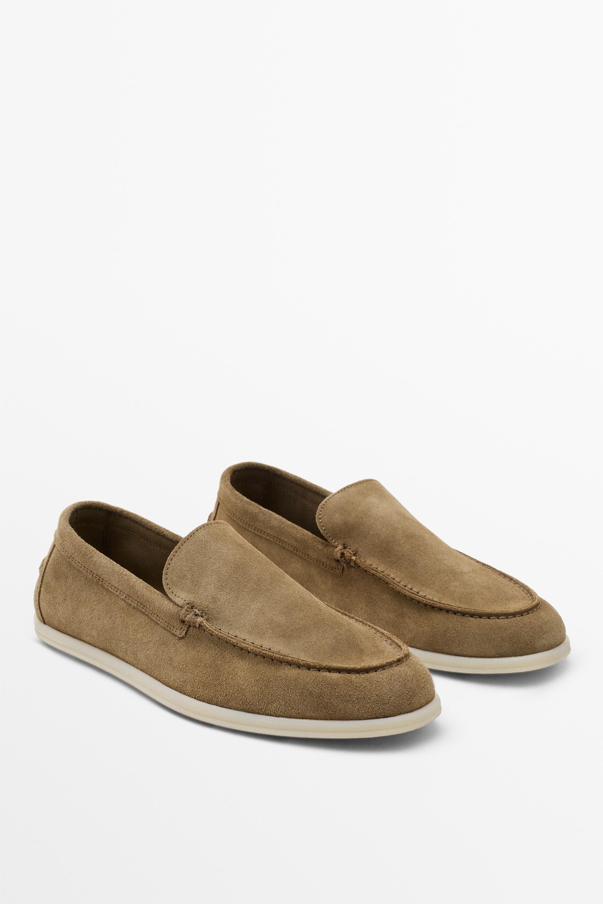 Soft split leather loafers Sand