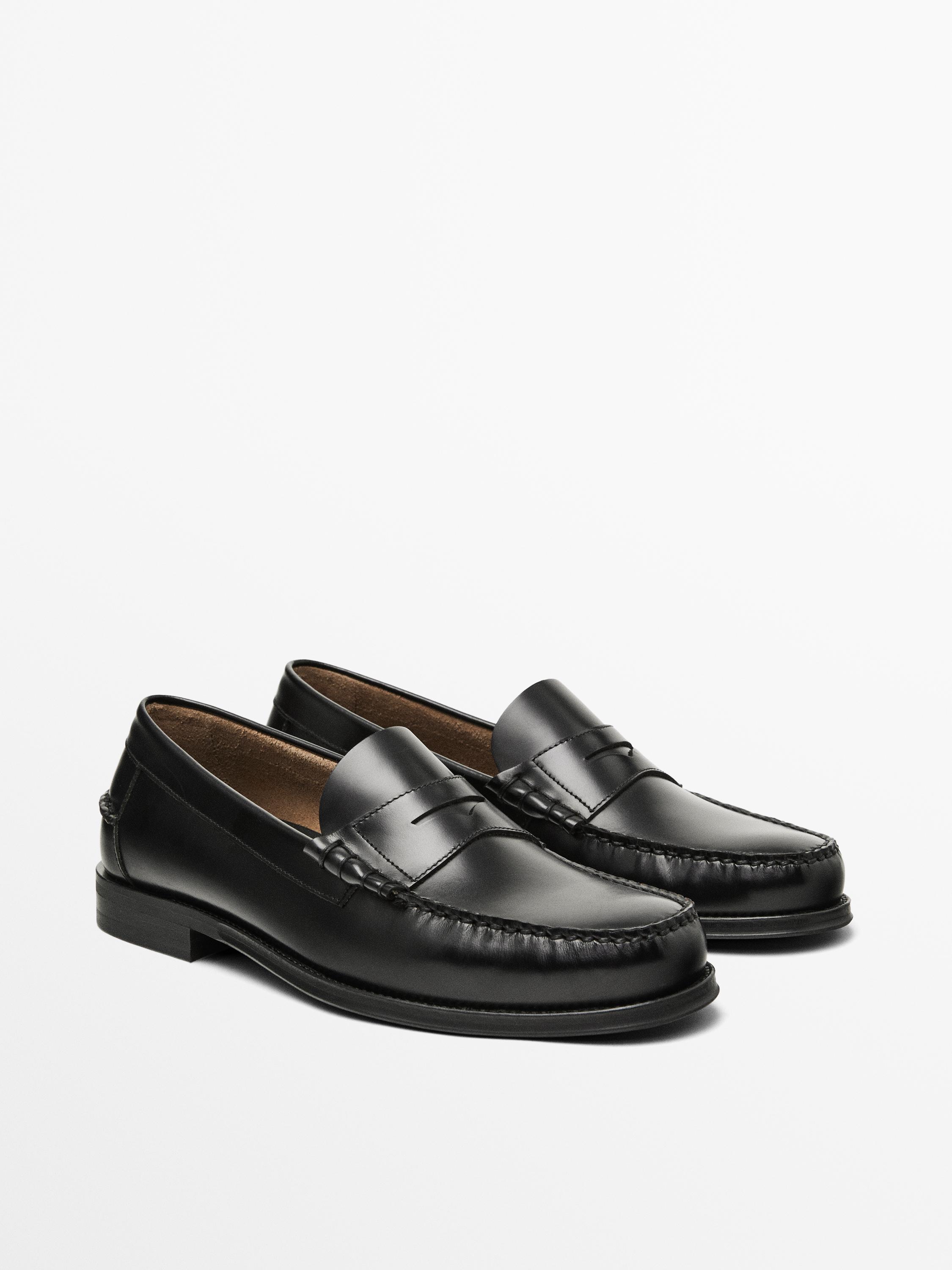 Leather loafers with penny strap Black