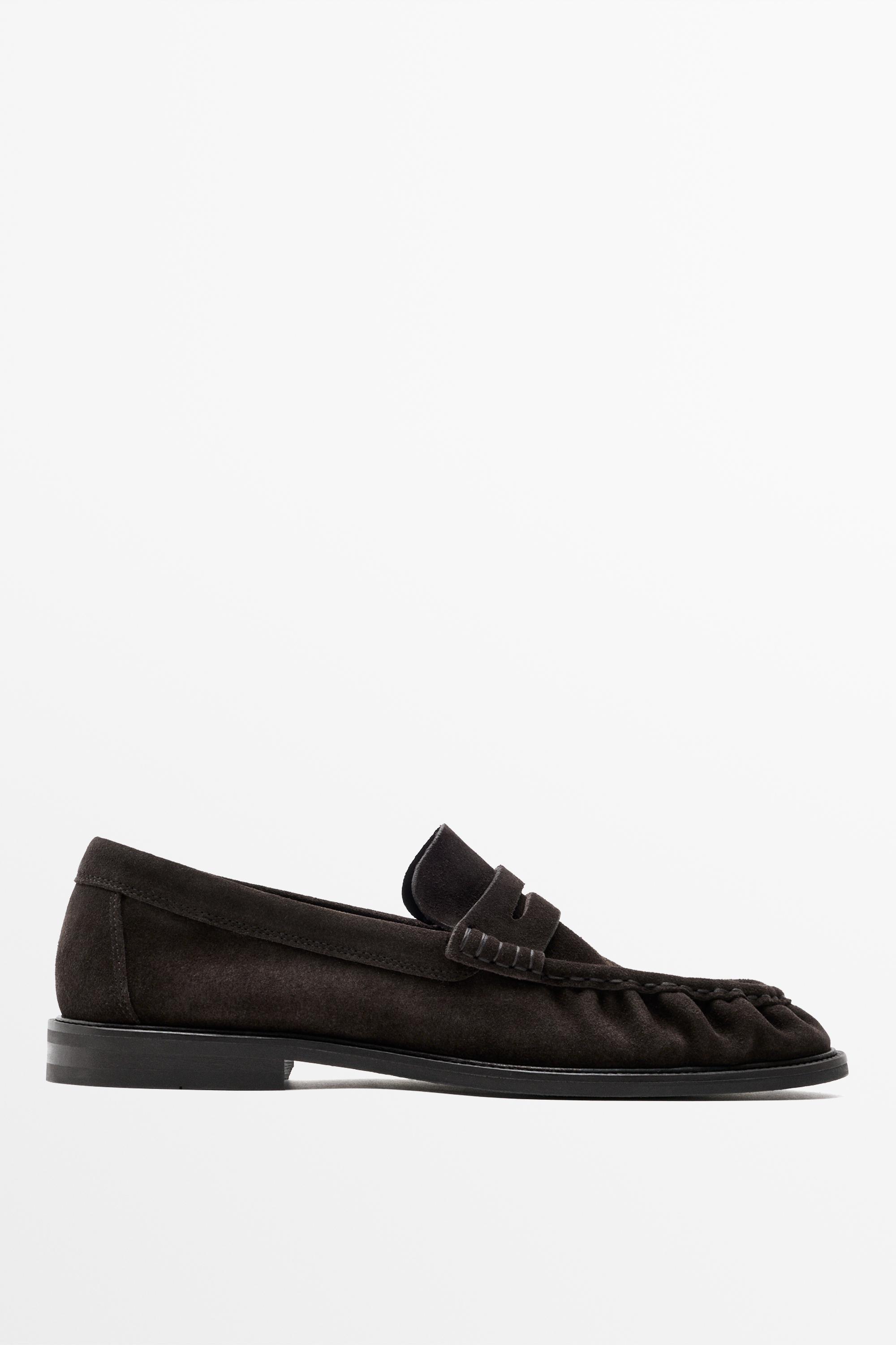 Shirred split suede leather loafer Brown