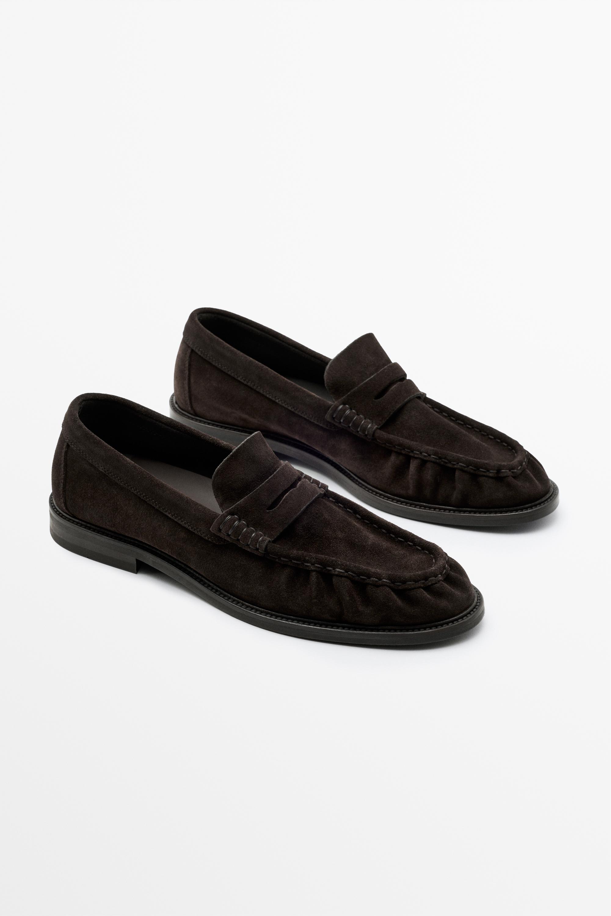 Shirred split suede leather loafer Brown