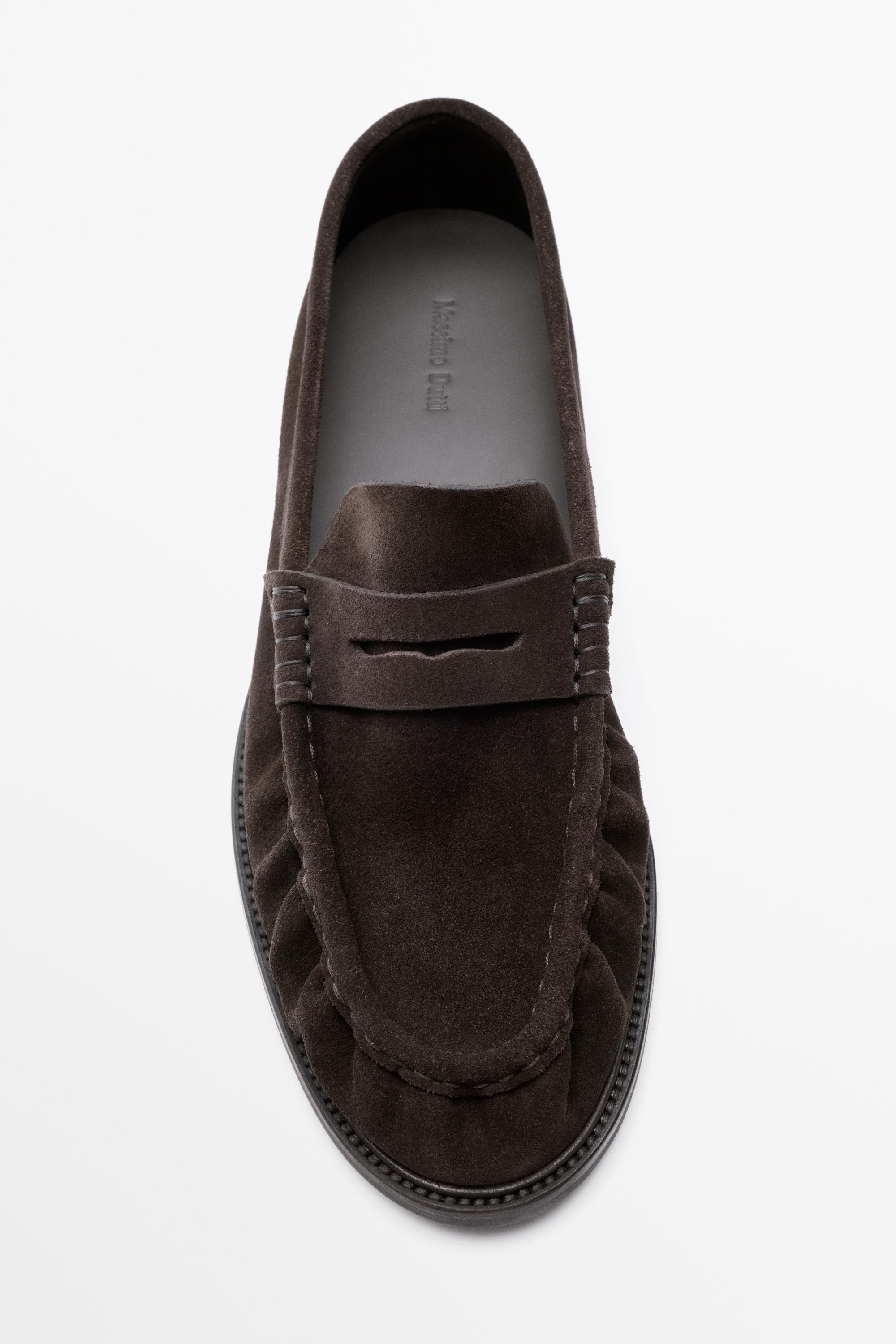Shirred split suede leather loafer Brown