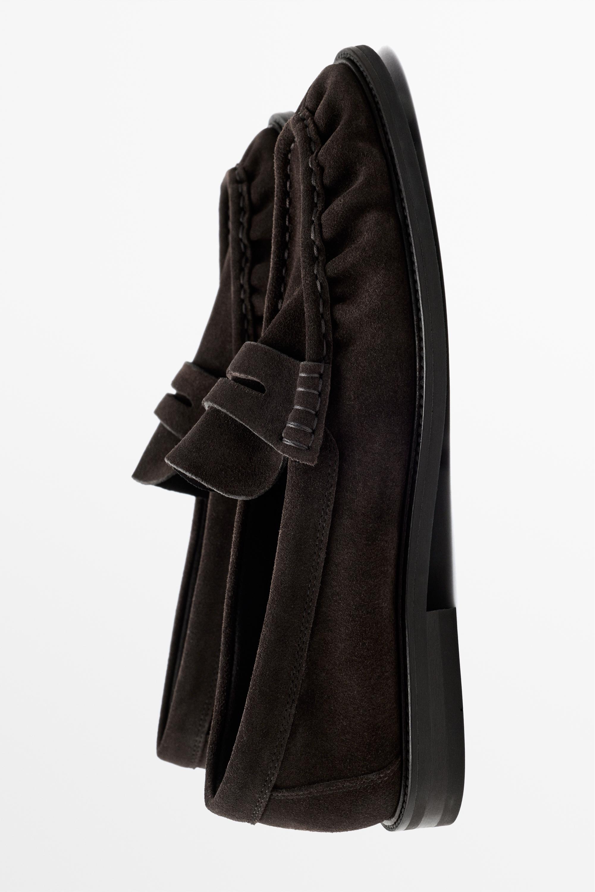 Shirred split suede leather loafer Brown