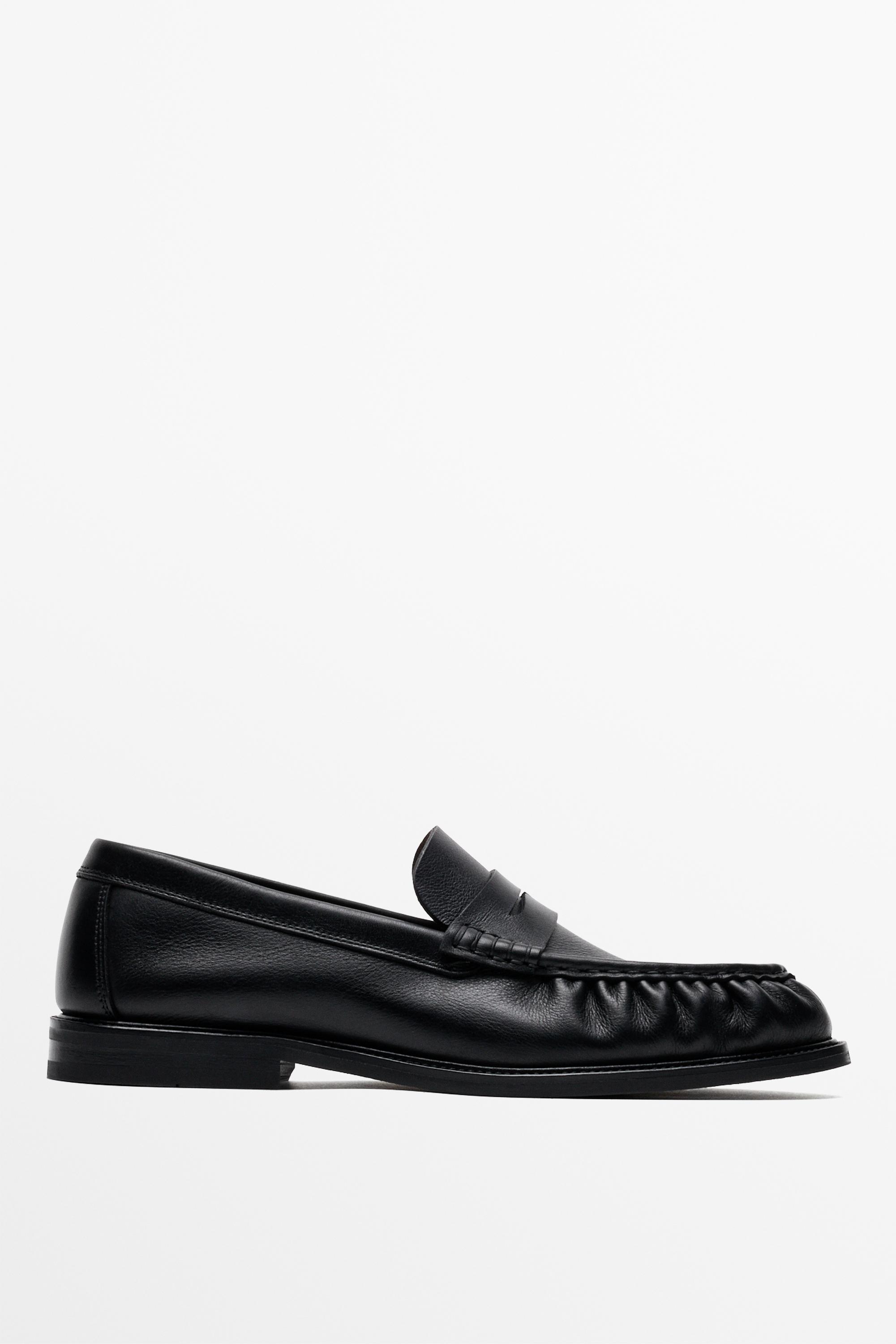 Shirred split suede leather loafer Black